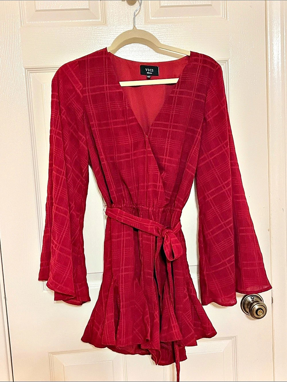 VICI Plaid Wrap Romper Red Small